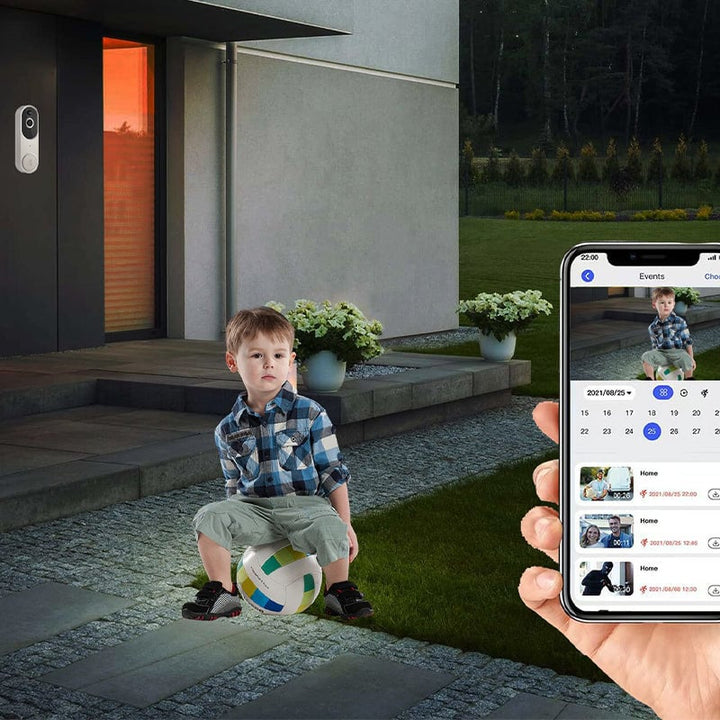 "Trådlös utomhuskamera med HD nattseende, AI detektion, visad med mörk väderbeständig design, perfekt för säkerhet utomhus."