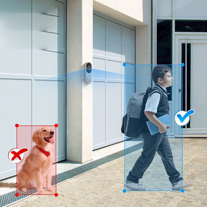 "Trådlös utomhuskamera med HD nattseende, AI detektion, visad med mörk väderbeständig design, perfekt för säkerhet utomhus."