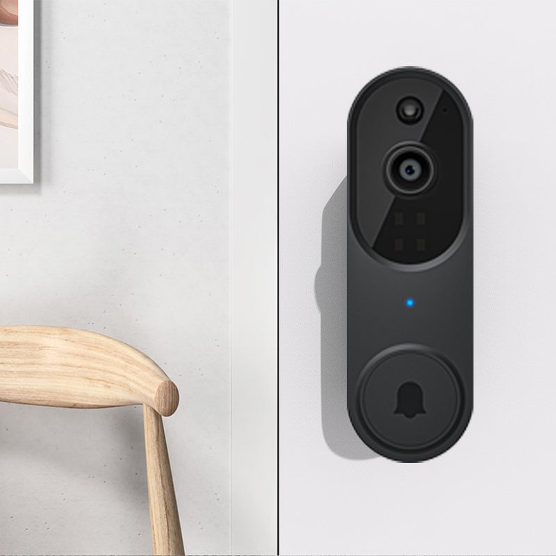 "Trådlös utomhuskamera med HD nattseende, AI detektion, visad med mörk väderbeständig design, perfekt för säkerhet utomhus."