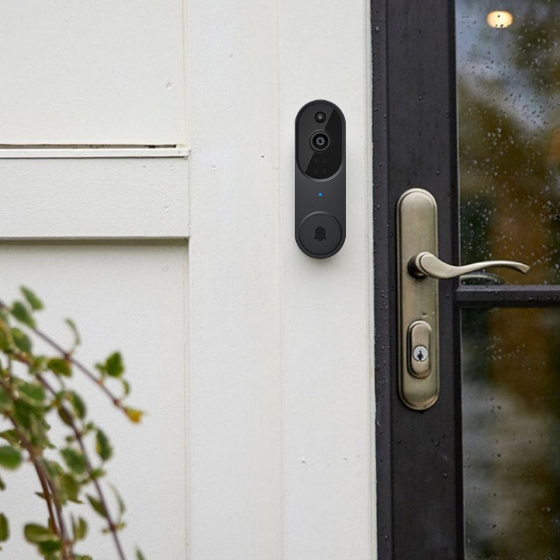 "Trådlös utomhuskamera med HD nattseende, AI detektion, visad med mörk väderbeständig design, perfekt för säkerhet utomhus."