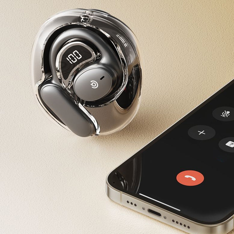 "Trådlösa benledning Bluetooth hörlurar, ergonomisk design, hudfärgad, idealisk för bekväm och medveten ljudupplevelse."