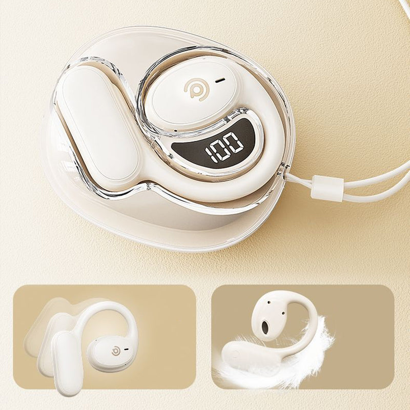 "Trådlösa benledning Bluetooth hörlurar, ergonomisk design, hudfärgad, idealisk för bekväm och medveten ljudupplevelse."