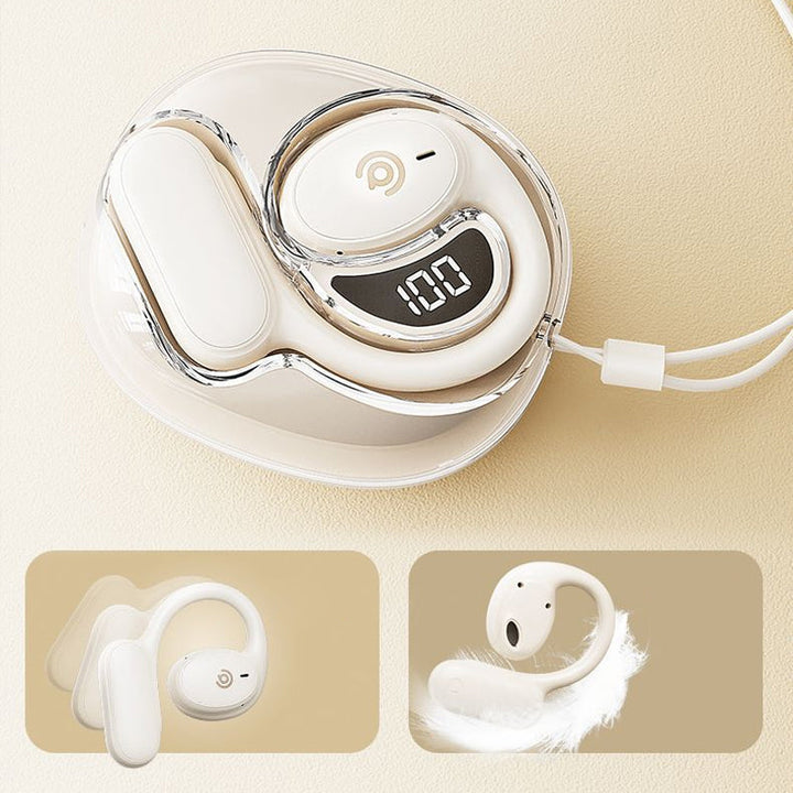 "Trådlösa benledning Bluetooth hörlurar, ergonomisk design, hudfärgad, idealisk för bekväm och medveten ljudupplevelse."