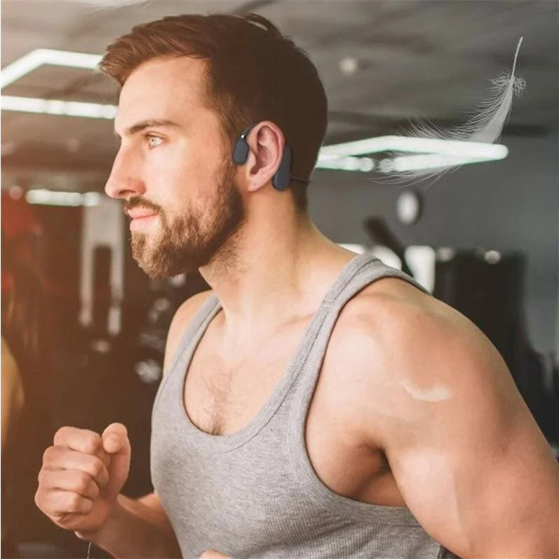"Trådlösa benledningshörlurar med ergonomisk design, bekväm passform för alla aktiviteter, Bluetooth-anslutna."