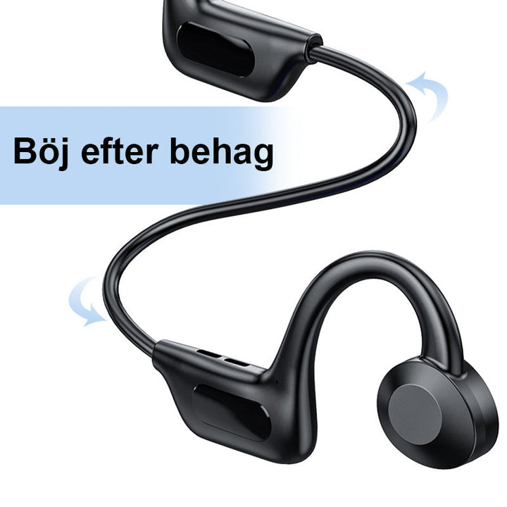 "Trådlösa benledningshörlurar med ergonomisk design, bekväm passform för alla aktiviteter, Bluetooth-anslutna."