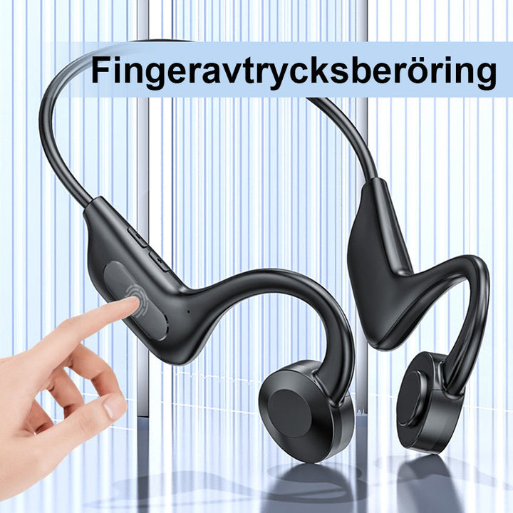 "Trådlösa benledningshörlurar med ergonomisk design, bekväm passform för alla aktiviteter, Bluetooth-anslutna."