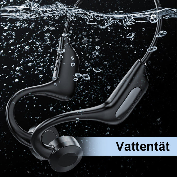 "Trådlösa benledningshörlurar med ergonomisk design, bekväm passform för alla aktiviteter, Bluetooth-anslutna."