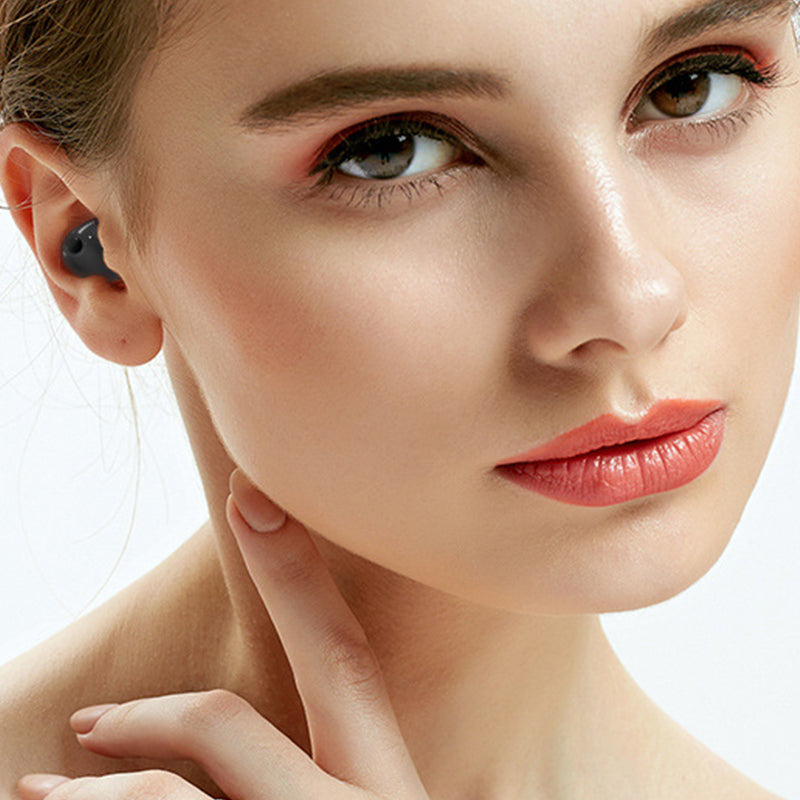 "Trådlösa invisibla hörlurar, IPX5 vattentät, ergonomisk design, små öronsnäckor, perfekt för arbete och sömn."