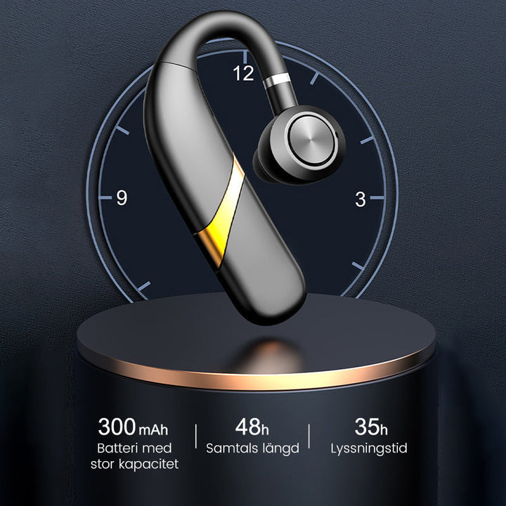 Trådlösa IPX7 Bluetooth hörlurar med öronkrok, ergonomisk design, svart, perfekt för träning och vardag.