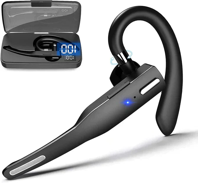 "Trådlöst Bluetooth 5.1 headset med svart ergonomisk design och bommikrofon, erbjuder avancerad brusreducering och hög komfor