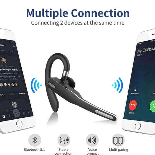 "Trådlöst Bluetooth 5.1 headset med svart ergonomisk design och bommikrofon, erbjuder avancerad brusreducering och hög komfor