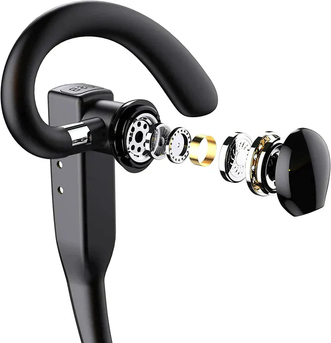 "Trådlöst Bluetooth 5.1 headset med svart ergonomisk design och bommikrofon, erbjuder avancerad brusreducering och hög komfor