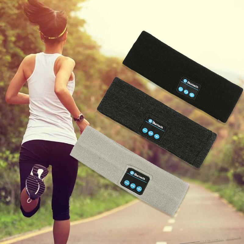 Trådlöst Bluetooth-huvudband i fleece, grått, för män och kvinnor, bekväm passform, idealiskt för träning och sömn.