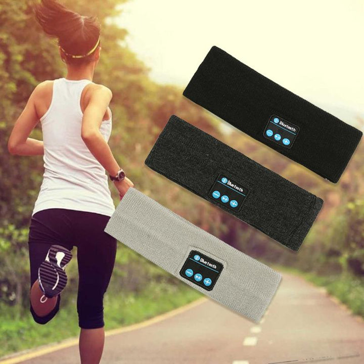 Trådlöst Bluetooth-huvudband i fleece, grått, för män och kvinnor, bekväm passform, idealiskt för träning och sömn.