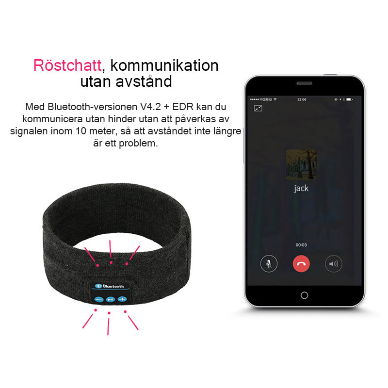 Trådlöst Bluetooth-huvudband i fleece, grått, för män och kvinnor, bekväm passform, idealiskt för träning och sömn.