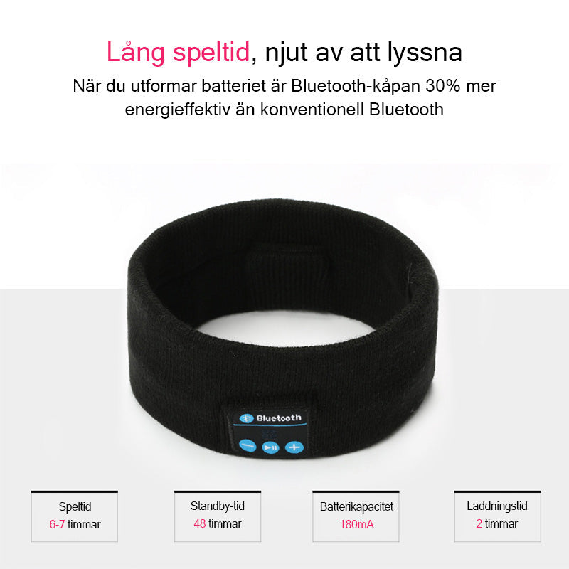 Trådlöst Bluetooth-huvudband i fleece, grått, för män och kvinnor, bekväm passform, idealiskt för träning och sömn.
