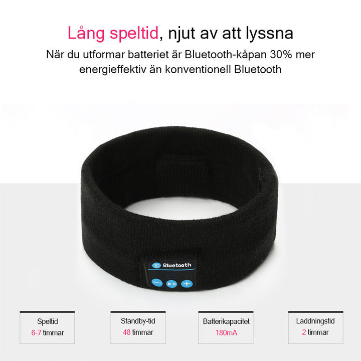 Trådlöst Bluetooth-huvudband i fleece, grått, för män och kvinnor, bekväm passform, idealiskt för träning och sömn.