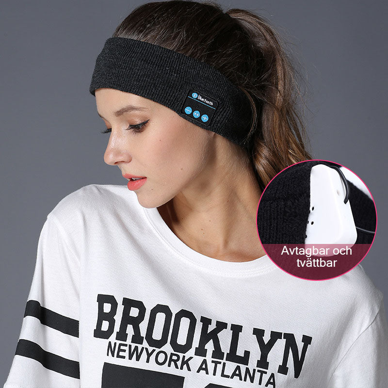 Trådlöst Bluetooth-huvudband i fleece, grått, för män och kvinnor, bekväm passform, idealiskt för träning och sömn.