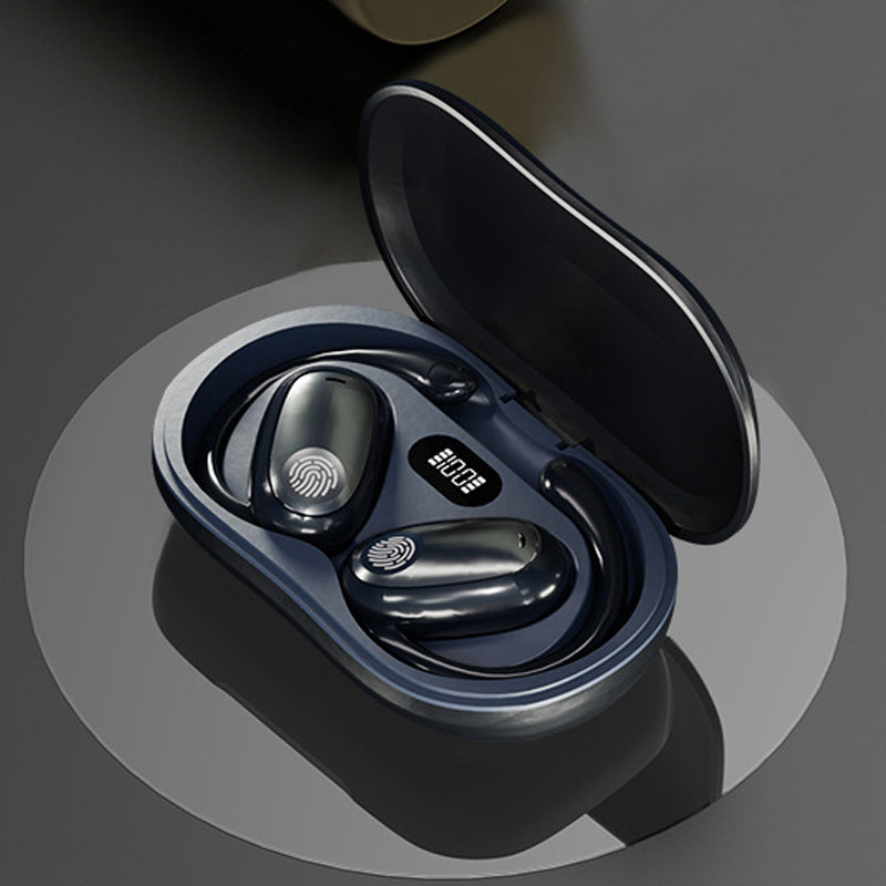 "Träningsvänliga Bluetooth 5.4 In-Ear Hörlurar med hängande design för säker passform, i svart, vit och beige färg."