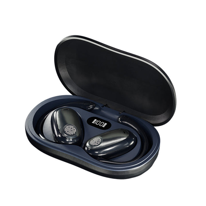 "Träningsvänliga Bluetooth 5.4 In-Ear Hörlurar med hängande design för säker passform, i svart, vit och beige färg."