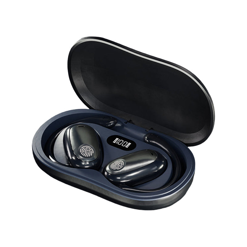 "Träningsvänliga Bluetooth 5.4 In-Ear Hörlurar med hängande design för säker passform, i svart, vit och beige färg."