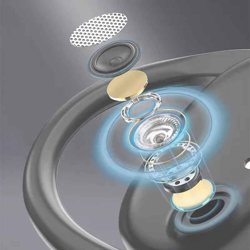 "Träningsvänliga Bluetooth 5.4 In-Ear Hörlurar med hängande design för säker passform, i svart, vit och beige färg."