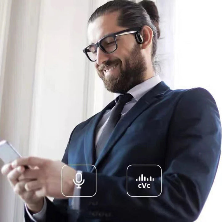 "Träningsvänliga Bluetooth 5.4 In-Ear Hörlurar med hängande design för säker passform, i svart, vit och beige färg."