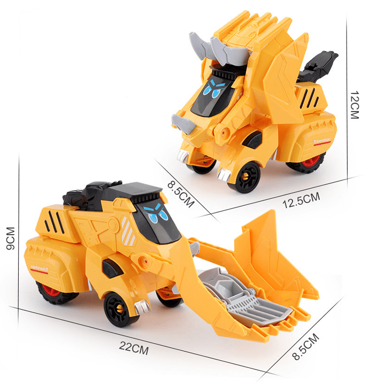 Transformabel leksaksbil i dinosaurieform, färgglad design. Perfekt för barn, inspirerar kreativitet och lek.