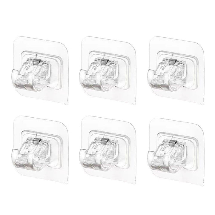 Transparent självhäftande klämma för gardinstång, flexibel och stark, klar plastdesign, enkel installation, inga verktyg.