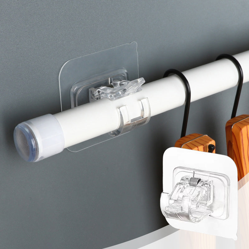 Transparent självhäftande klämma för gardinstång, flexibel och stark, klar plastdesign, enkel installation, inga verktyg.