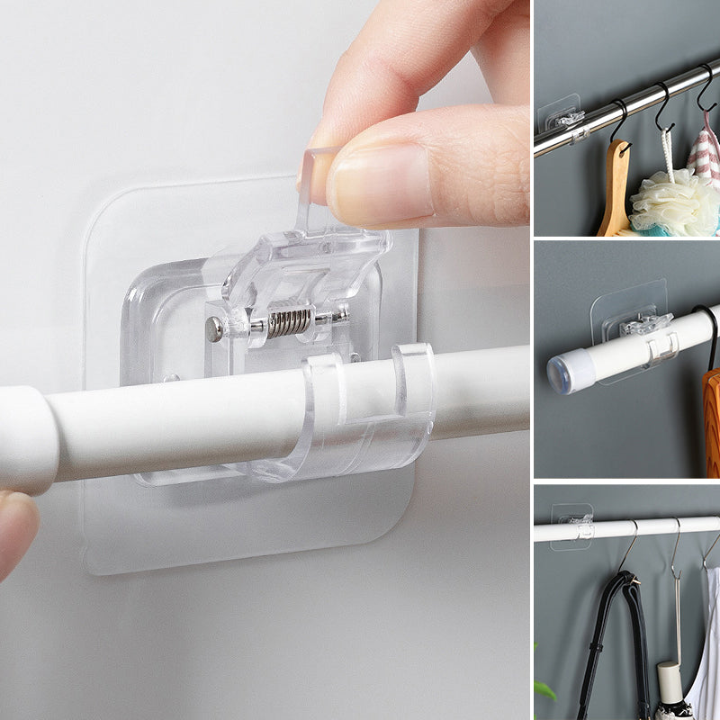 Transparent självhäftande klämma för gardinstång, flexibel och stark, klar plastdesign, enkel installation, inga verktyg.