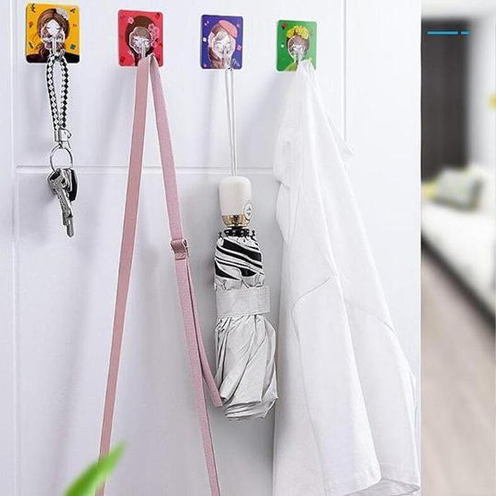 "Transparent självhäftande krok i rostfritt stål och PVC, hög lastkapacitet, diskret design, passar varje inredning."
