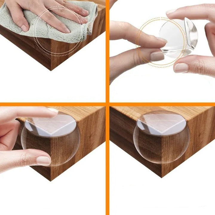 "Transparenta barnsäkerhetsskydd av silikon för bordshörn, mjuka och robusta, perfekta för skarpa kanter i hemmet."