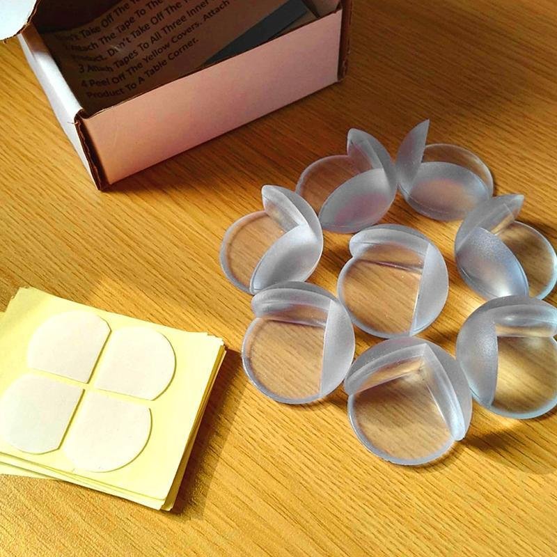 "Transparenta barnsäkerhetsskydd av silikon för bordshörn, mjuka och robusta, perfekta för skarpa kanter i hemmet."