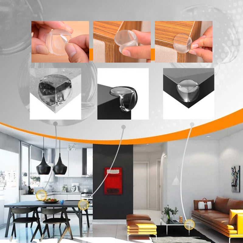 "Transparenta barnsäkerhetsskydd av silikon för bordshörn, mjuka och robusta, perfekta för skarpa kanter i hemmet."