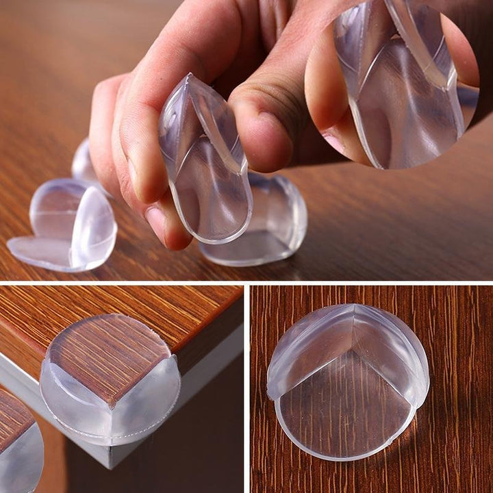 "Transparenta barnsäkerhetsskydd av silikon för bordshörn, mjuka och robusta, perfekta för skarpa kanter i hemmet."