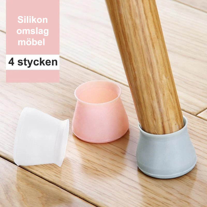 Transparenta silikon möbeltassar i 4-pack, skyddar golv mot repor, osynligt smälter in i heminredning.