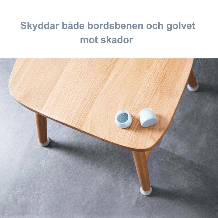 Transparenta silikon möbeltassar i 4-pack, skyddar golv mot repor, osynligt smälter in i heminredning.