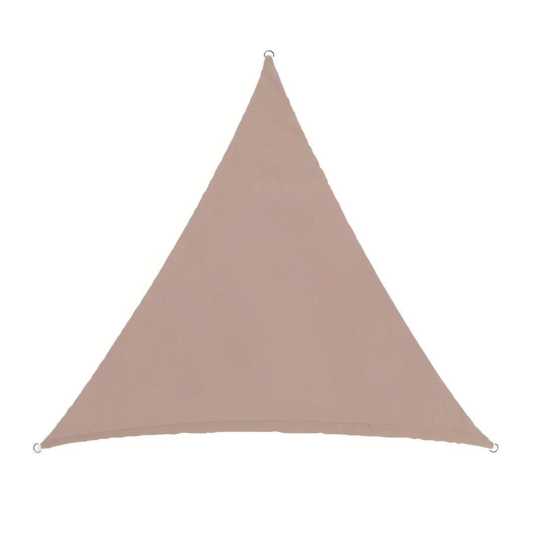 "Triangulärt solsegel med UV-skydd och vattentålig design i beige, perfekt för trädgård eller terrass."