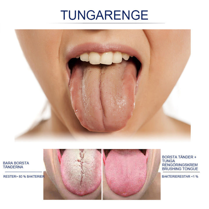 "Tungrengöringsgelset för fräsch andedräkt, inkluderar en gel i transparent tub, främjar optimal munhygien."