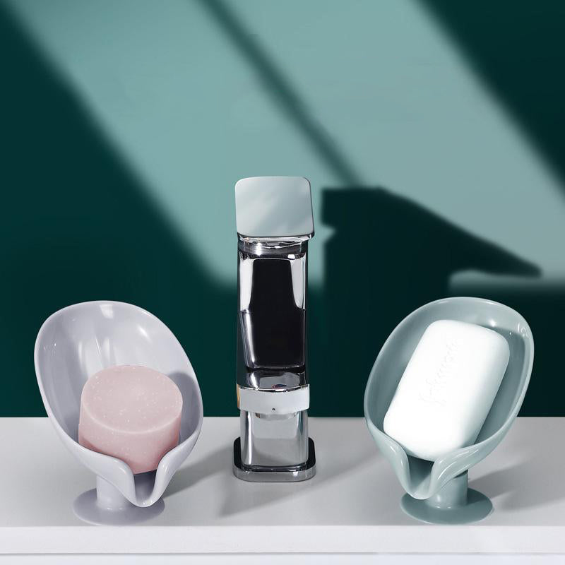 "Tvålkopp med dränering, mintgrön och grå, modern V-form design, dräneringsfunktion, hållbart ABS-material."
