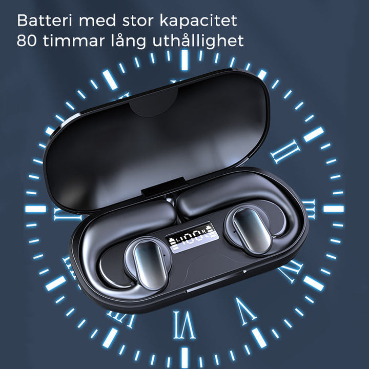 "TWS trådlösa benledning öronsnäckor med ergonomiska öronkrokar för säker passform och öppen örondesign, perfekt för sport."