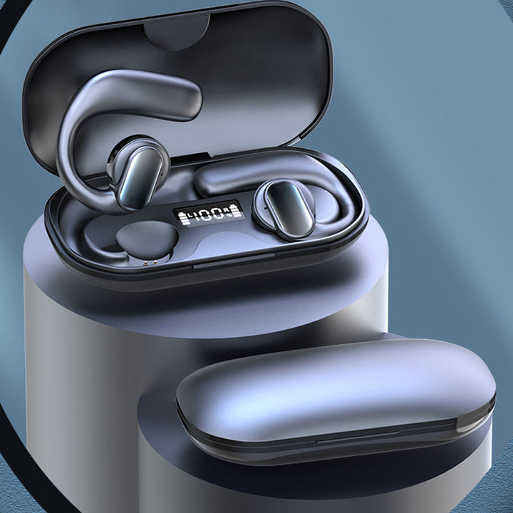 "TWS trådlösa benledning öronsnäckor med ergonomiska öronkrokar för säker passform och öppen örondesign, perfekt för sport."