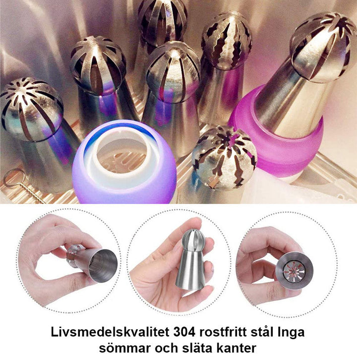 "Tyllrörspåsar för tårtdekoration, 22 delar, rostfritt stål, olika blommönster, kreativt bakverk, kökstillbehör."