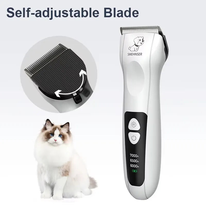 "Tyst djurtrimmer för katt och hund, keramiska blad, justerbara hastigheter, idealisk för hemmagrooming"