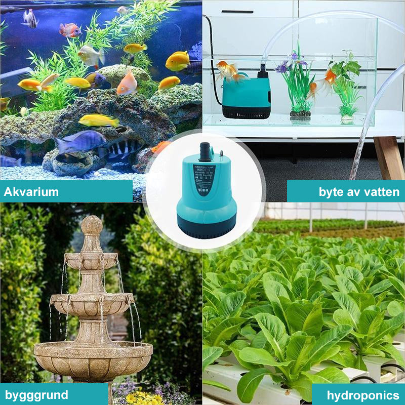 "Tyst dränkbar vattenpump för akvarium, kompakt design, idealisk för vattenlandskap, akvarium och fontäner."