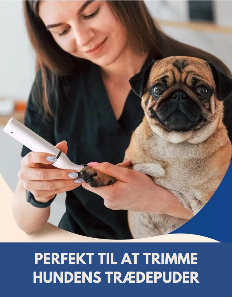 "Tyst trådlös tass-trimmer för hundar, ergonomisk design, ljudlös klippning, säker och bekväm för känsliga tassar."