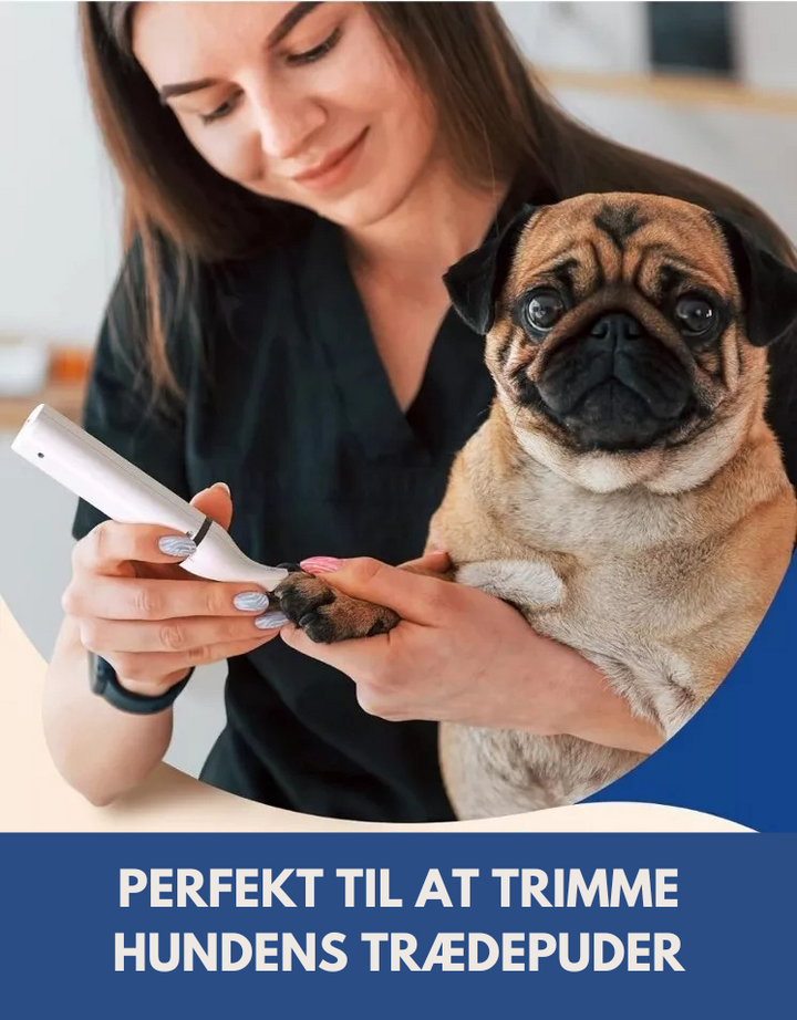 "Tyst trådlös tass-trimmer för hundar, ergonomisk design, ljudlös klippning, säker och bekväm för känsliga tassar."