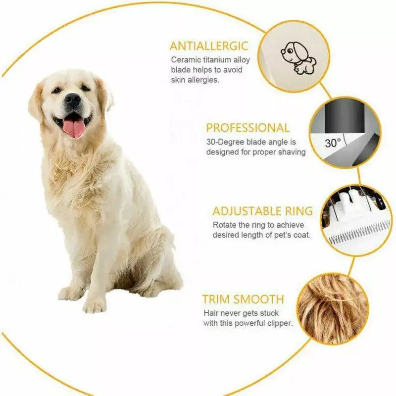 Tystgående Pälstrimmer för Hund - Hundtrimmer med Tillbehör (Guld/Svart) - Glowseva