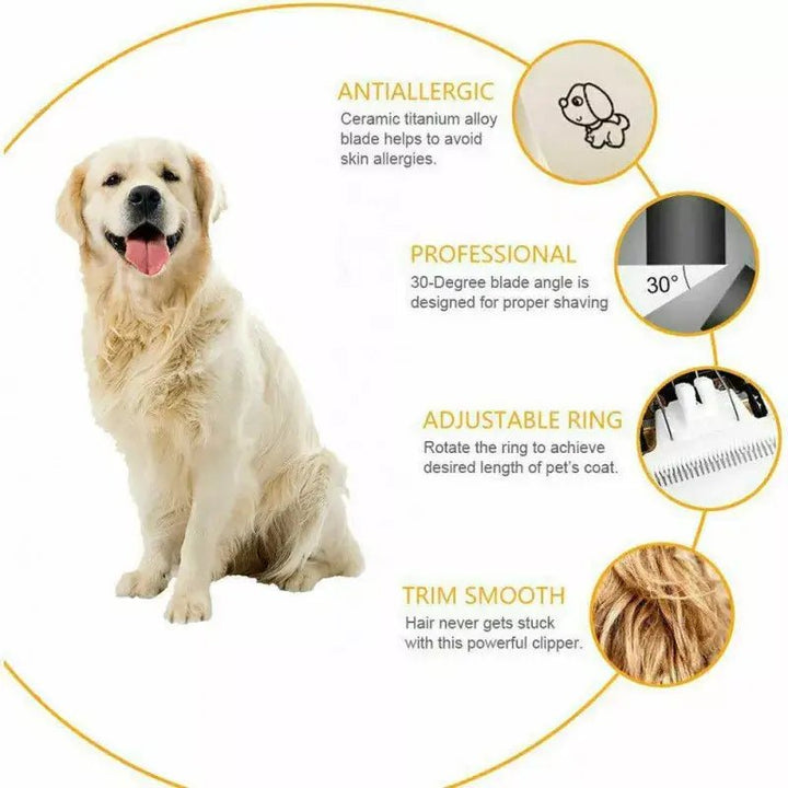 Tystgående Pälstrimmer för Hund - Hundtrimmer med Tillbehör (Guld/Svart) - Glowseva